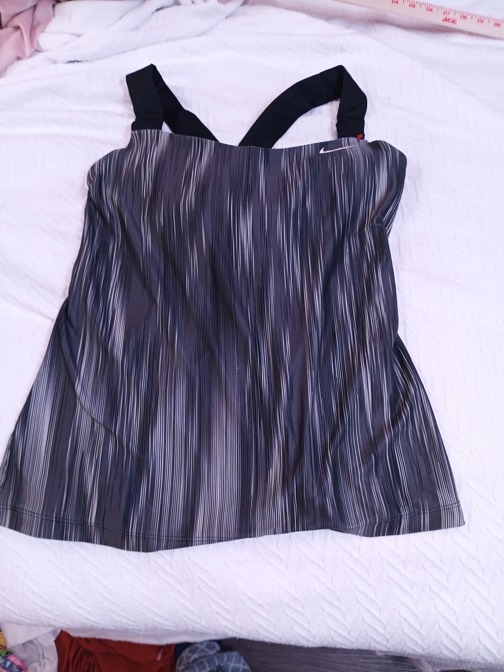 Nike Black and Gray Striped Crossback Athletic Tank Top
